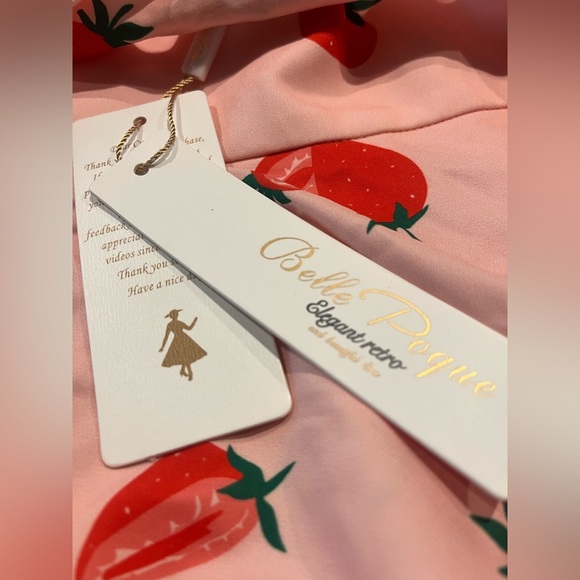 NEW Belle Poque Strawberry Print Tie Waist Skirt-Medium - Picture 4 of 10